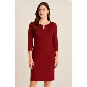 Chico's size 0 (Small / 4) Textured Knit Sheath Dress Red Long Sleeve Scoop Neck